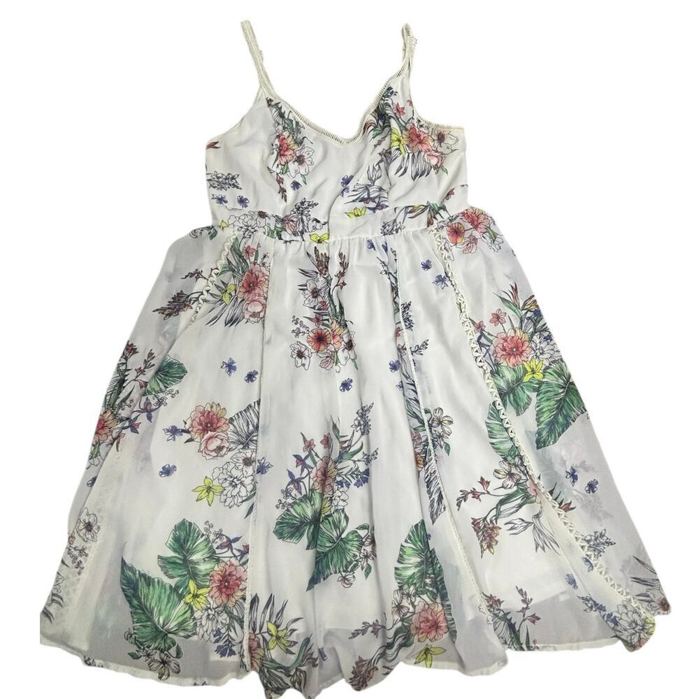 Torrid White Floral Chiffon Fit & Flare Dress Women’s Size 00 (L/12) Boho